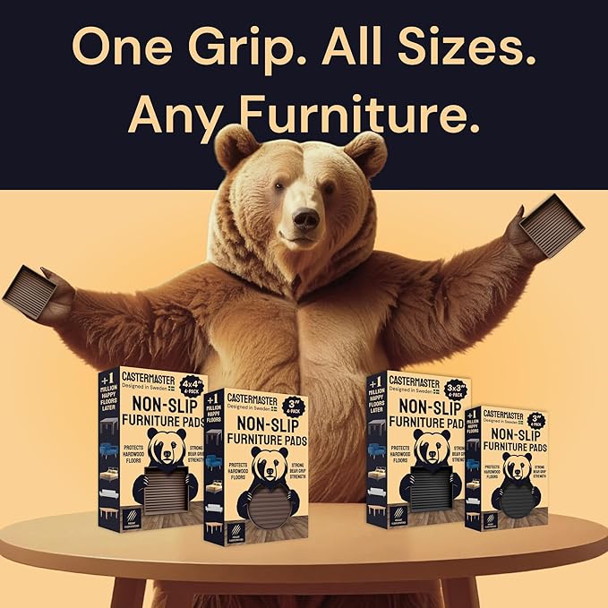 CasterMaster Chair Leg Floor Protectors & Furniture Sliders - 2 in x 2 in Round Brown Set of 4 - Non Slip Furniture Pads for Hardwood Floors & Noise Reduction