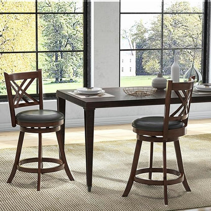 COSTWAY Bar Stool Set of 2 for Kitchen Island, Swivel Upholstered Counter Height Barstools with PU Surface, Rubber Wood Frame, 360° Rotatable Seat, Curved Back, Sturdy Footrest (2, 24" Seat Height)