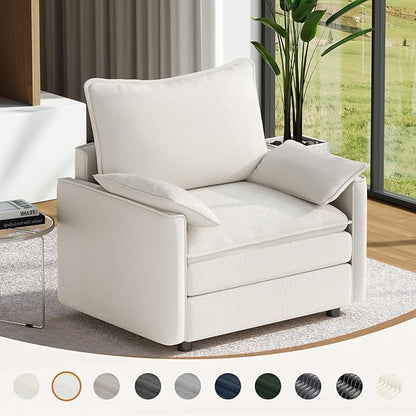 Vesgantti 40" Single Seat Sofa, Comfy Cloud Couch Deep Seat Upholstered Couch Chenille Modern Sofa with Armrest Pillow, Easy Assembly for Living Room, Bedroom and Apartment, Snow White