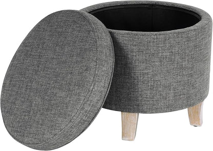 HomePop Upholstered Round Storage Ottoman|Homepop Home Décor|Upholstered Round Foot Rest Ottoman -Gray Woven