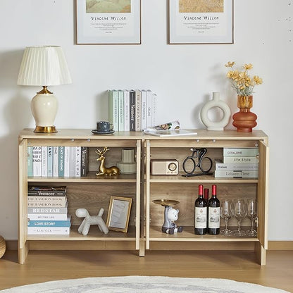 Sideboard Buffets Cabinet, Modern Accent Storage Cabinet with 4 Fluted Doors and Adjustable Shelves, Wood Credenza Buffet Sideboards, Console Table for Kitchen Dining Living Room Entryway (Natural)