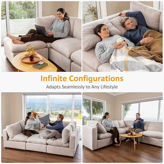 VANOMi Modular Sectional Sofa, Convertible Sofa Couch Modular Sofa with Ottoman, Sectional Sofas for Living Room Small Apartments