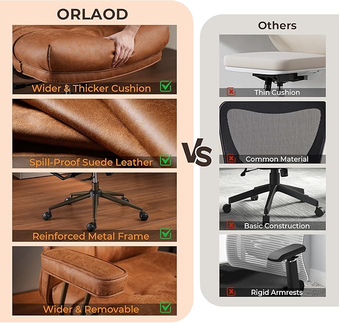 Ergonomic Office Chair Comfy with Lumbar Support, High Back Suede Leather Rolling Executive Desk Chair for Home Office & Gaming, 360° Swivel, 300lbs (Light Brown)