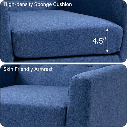 Accent Chair, Mid-Century Modern Fabric Chairs with Arms for Living Room, Comfy Upholstered Club Single Sofa Armchair for Bedroom Waiting Room with Solid Wood Frame (Fabric Navy Blue, Set of 2)
