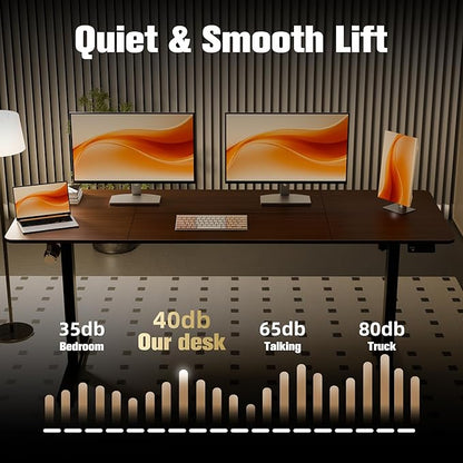 ERGOMAKER Electric Standing Desk, 67" x 23.6" Height Adjustable Sit Stand Desk with Splice Board for Home Office, Computer Desk Memory Preset (Black Frame, Walnut Desktop)