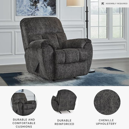 Signature Design by Ashley Rampant Casual Manual Rocker Recliner with Pillow-Top Arms, Gray