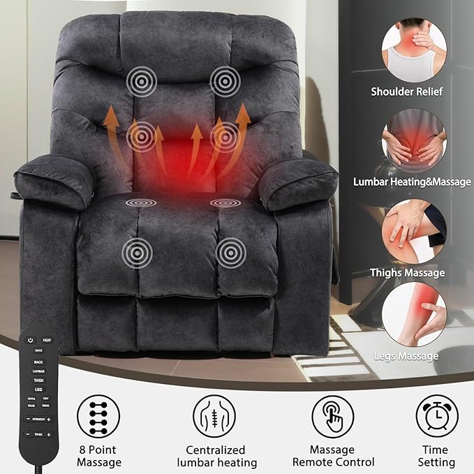 EONIX Oversized Big Man Power Lift Recliner Chair for Elderly with Heat and Massage, 400lbs Dual Motor Lay Flat Electirc Lift Chair with Extended Footrest, SLRY008063, Black