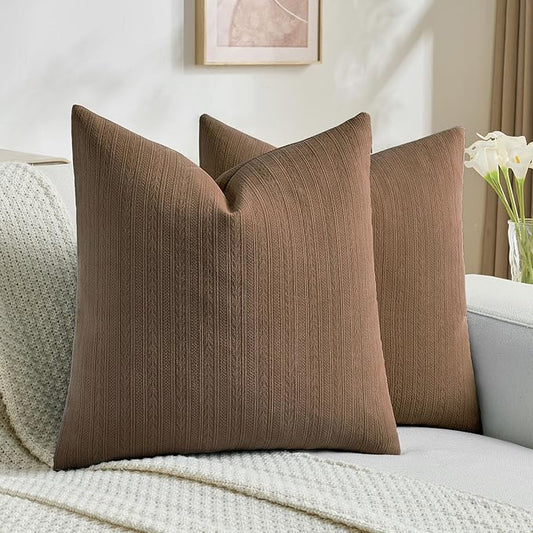 FUTEI Dark Brown Decorative Throw Pillow Covers 20x20 Inch Set of 2,Soft Cozy Wheat Ear Striped Patterns Cushion Cases,Modern Home Decor for Couch Bed Living Room