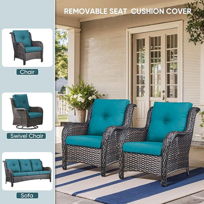 8-Piece Outdoor Patio Cushion Set - Fade & Water Resistant with Removable Olefin Cover, 22x24x4 Inch Memory Foam Cushions for Wicker Sectional Sofa – Peacock Green/Buckle