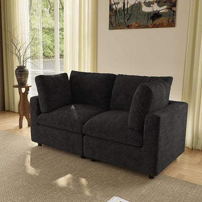WJShome Sectional Couches for Living Room, 67 Inch Loveseat Sofa with Chenille Upholstery & Double Layer Cushions, Modern Apartment Size Modular Couch for Bedroom，Black