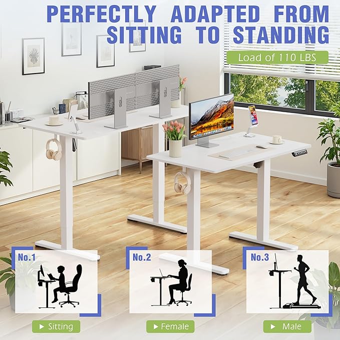 Homall Height Adjustable Electric Standing Desk, Memory Stand up Desk with Headphone Hook, Home Office Desks with Splice Board