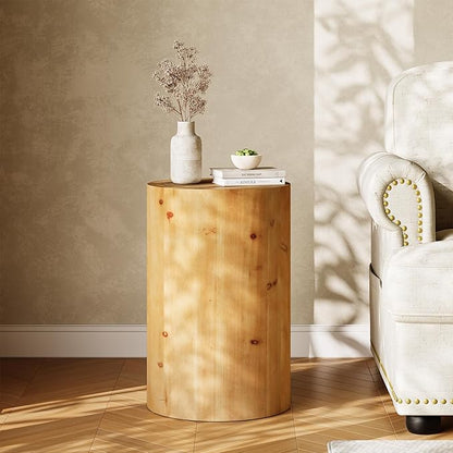 LITTLE TREE Small End Table, Wood Round Drink Table, Farmhouse Side Table for Small Spaces, Modern Plant Stand, Accent Cocktail Table for Living Room, Bedroom Nightstand, Wooden Pedestal Natural
