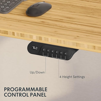 FlexiSpot E6 Bamboo 3-Stage Dual Motor 72 x 30 Electric Standing Desk Sit Stand Up Desk, Holds 220 lbs, Adjustable Height w/ Memory Presets, Solid Bamboo Curved Desktop & White Frame, Ships in 2 Boxes