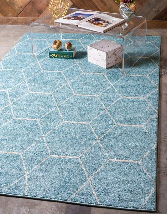 Unique Loom Trellis Frieze Collection Area Rug - Geometric (9' x 12' 2", Light Blue/ Ivory)
