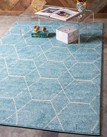 Unique Loom Trellis Frieze Collection Area Rug - Geometric (6' 1" x 9', Light Blue/ Ivory)
