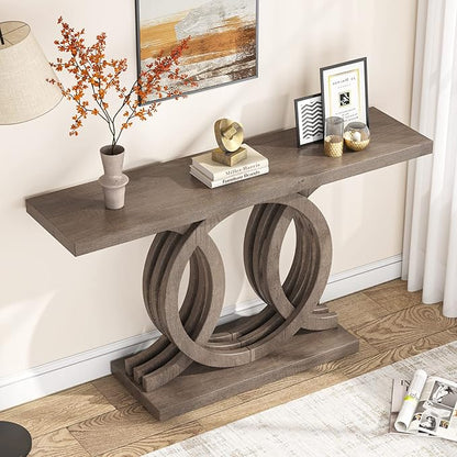 Tribesigns 55 inches Console Table with Unique Base, Vintage Wooden Entryway Sofa Table, Unique Long Accent Hallway Table for Decoration and Organization (Brown)
