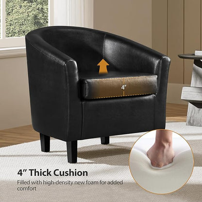 Yaheetech Barrel Chair, Faux Leather Accent Chair, Leather Armchair Club Chair with Soft Padded and Sturdy Legs for Living Room/Bedroom/Study/Waiting Room, Black