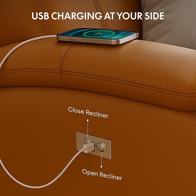 FLEXISPOT X3 Power Recliner Chair, Adjustable Electric Recliner with USB Port, Thick Cushion & Padded Back, Comfortable Faux Leather Chair for Adults, Living Room, Nursery, Home Theater (Saddle Brown)
