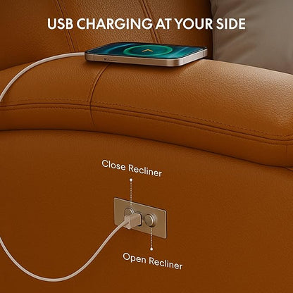 FLEXISPOT X3 Power Recliner Chair, Adjustable Electric Recliner with USB Port, Thick Cushion & Padded Back, Comfortable Faux Leather Chair for Adults, Living Room, Nursery, Home Theater (Saddle Brown)