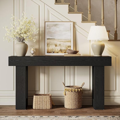 Tribesigns Console Table, 63" Farmhouse Entryway Table, Rectangular Wooden Accent Console for Entrance, Hallway & Living Room (Black)