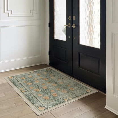 RUGGABLE x Morris & Co Washable Area Rug – Pimpernel Vintage Green 4x6, Stain-Resistant, Non-Slip – Medium Machine Washable Rugs for Living Room, Bedroom, Hallway, Entryway & Office–with Standard Pad