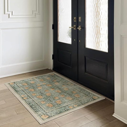 RUGGABLE x Morris & Co Washable Area Rug – Pimpernel Vintage Green 4x6, Stain-Resistant, Non-Slip – Medium Machine Washable Rugs for Living Room, Bedroom, Hallway, Entryway & Office–with Standard Pad