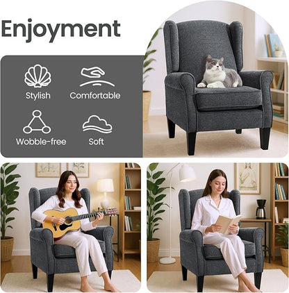 Accent Chair Set of 4, Modern Living Room Chairs with Wingback, Comfy Upholstered High Back Single Sofa for Bedroom, Mid-Century Reading Armchair Sillas para Sala