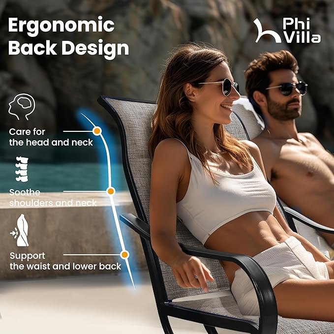 PHI VILLA Outdoor Swivel Patio Dining Chairs Set of 6, All Weather Patio Chair with Padded Textilene & Metal Frame for Outdoor Poolside Lawn Garden, Brown