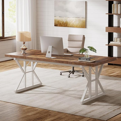 Tribesigns 70.86-Inch Large Executive Desk, Industrial Home Office Computer Desk, Simple Long Writing Study Table Business Furniture (Brown-White)
