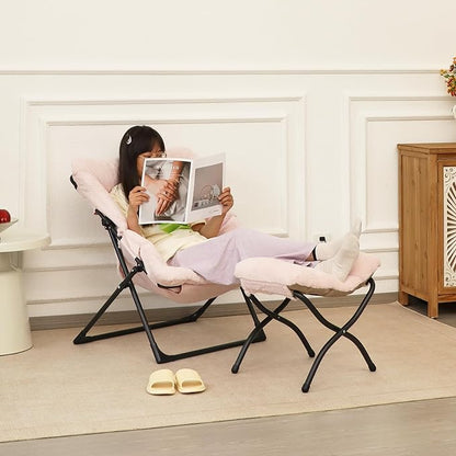 15"(H) Folding Ottoman, Foldable Footrest Stool, Portable Small Foot Stool for Couch, Collapsible Foot Rest Ottoman for Sofa, Accent Padded Ottomans for Living Room, Bedroom, Pink
