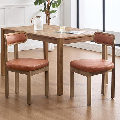 Brown Dining Chairs Set of 2, Mid Century Modern Leather Dining Room Chairs with Curved Back, Armless Kitchen Chairs for Living Room/Restaurant/Balcony/Bedroom/Home Desk/Task