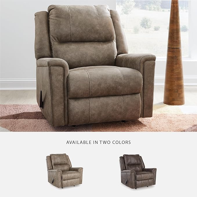Signature Design by Ashley Skymaker Modern Faux Leather Manual Rocker Recliner with Track Arms, Light Brown