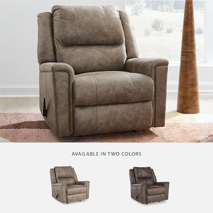 Signature Design by Ashley Skymaker Modern Faux Leather Manual Rocker Recliner with Track Arms, Light Brown