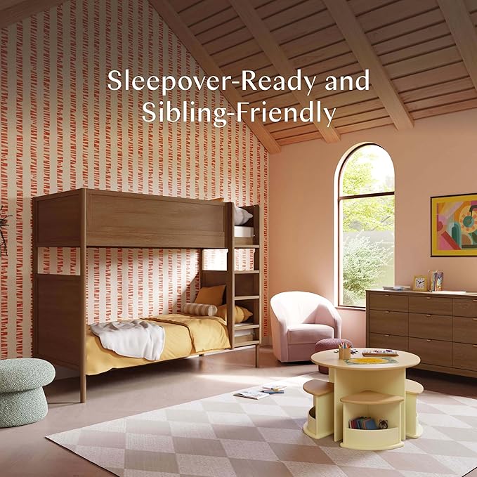 Babyletto Bondi Bunk Bed Twin Over Twin - GREENGUARD Gold Certified Heavy Duty Wood Bunkbeds w/Adjustable Ladder - Convertible to 2 Individual Beds for Kids - Trundle Sold Separately - Natural Walnut