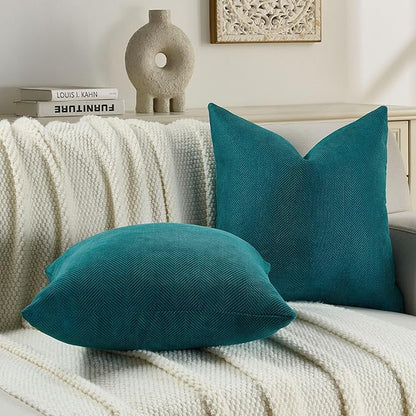 FUTEI Teal Chenille Throw Pillow Covers 26x26 Inch Set of 2,Soft Wide Chevron Textured Euro Pillow Shams,Farmhouse Home Decor for Couch Bed Living Room
