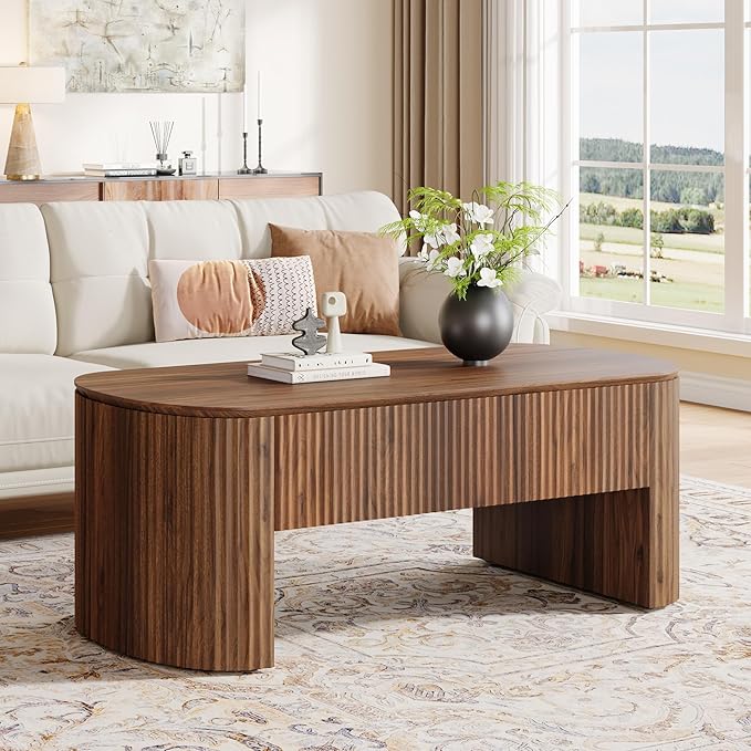 Tribesigns 47-Inch Oval Lift Top Coffee Table with Storage Shelf for Living Room, Rustic Lift Up Tabletop Mid Century Center Tables with Hidden Compartment, Rustic Brown