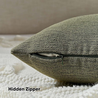 FUTEI Moss Green Chenille Decorative Throw Pillow Covers 24x24 Inch Set of 2,Soft Cozy Faux Linen Textured European Pillow Shams,Farmhouse Home Decor for Couch Living Room