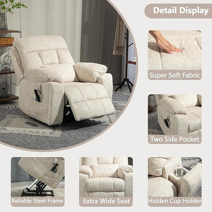 Power Lift Chair Lay Flat Recliner Infinite Position Electric Dual Motor Stand Up Lift Chair with Massage and Heat for Adults,Heavy Duty Recliners with 2 Remote Controls and Two Cup Holders