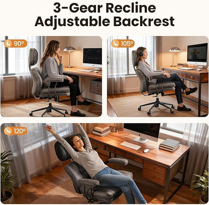 Home Office Desk Chair, Mid-Century Modern Office Chair with Adjustable Lumbar Support, Thickened Cushion Executive Desk Chair with 360 Rolling Swivel for Meeting Game Study Room(Dark Grey)
