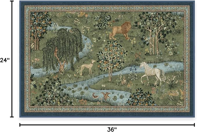 RUGGABLE x Morris & Co Washable Area Rug – Owl & Willow Green 2x3, Stain-Resistant, Non-Slip – Small Machine Washable Rugs for Living Room, Bedroom, Hallway, Entryway & Bathroom–with Cushioned Pad