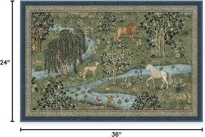 RUGGABLE x Morris & Co Washable Area Rug – Owl & Willow Green 2x3, Stain-Resistant, Non-Slip – Small Machine Washable Rugs for Living Room, Bedroom, Hallway, Entryway & Bathroom–with Cushioned Pad