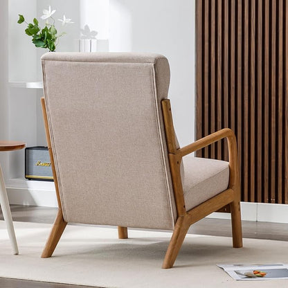 ANJHOME Mid Century High Back Accent Chairs Set of 2, Single Lounge Armchair with Solid Wood Frame, Comfy Reading Chair for Living Room, Easy Assembly