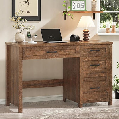 Vabches Farmhouse 47" Executive Desk, Computer Desk with File Drawer and Charging Station, Workstation for Home Office, Study.Red-Brown.