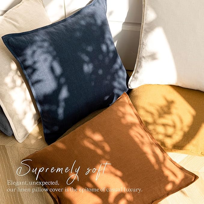 Foindtower Pack of 2, Decorative Linen Soild Throw Pillow Covers Soft Accent Cushion Case Boho Farmhouse Pillowcase for Couch Sofa Bedroom Living Room Home Decor 22 x 22 Inch Navy Blue