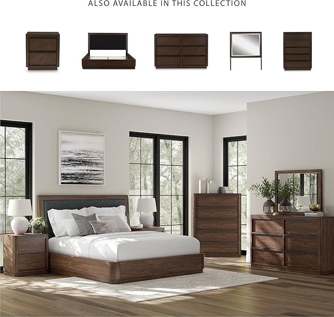 Signature Design by Ashley Kendamor Contemporary 5-Drawer Chest with Felt-Lined Top Drawer and Easy Glide for Bedroom, Dark Brown