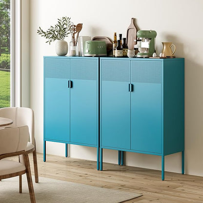 Blue Metal Storage Cabinet - 3 Tier Steel Office Storage Cabinet with Doors and Shelves for Home, Office and Kitchen