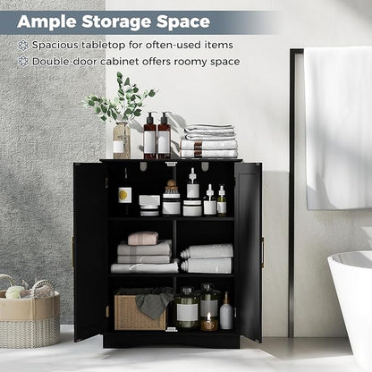 Tangkula Bathroom Floor Storage Cabinet, 31.5" H Freestanding Pantry Cabinet with 2 Doors and Adjustable Shelves, Kitchen Cupboard for Living Room, Dining Room, Bathroom (Black, 31.5" H)