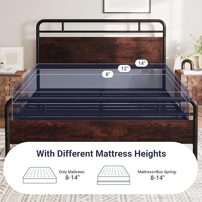 Allewie Full Size Platform Bed Frame with Wooden Headboard and Footboard, Heavy Duty 13 Metal Slats Support, Under-Bed Storage, No Box Spring Needed, Noise Free, Easy Assembly, Mahogany