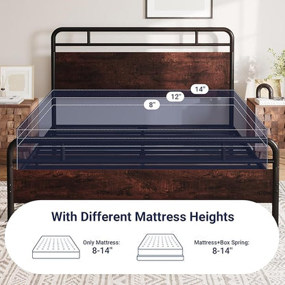 Allewie Queen Size Platform Bed Frame with Wooden Headboard and Footboard, Heavy Duty 13 Metal Slats Support, Under-Bed Storage, No Box Spring Needed, Noise Free, Easy Assembly, Mahogany