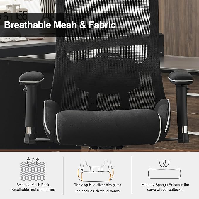Okeysen High Back Ergonomic Mesh Office Chair, Reclining Computer Desk Chair with 400 LBS Capacity, 4.33'' Thick Cushion Seat, Adjustable 3D Armrests & Headrest for Home Office